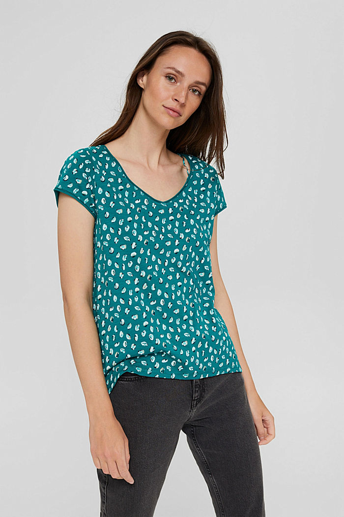 T-shirt con stampa in cotone biologico, TEAL GREEN, detail image number 0