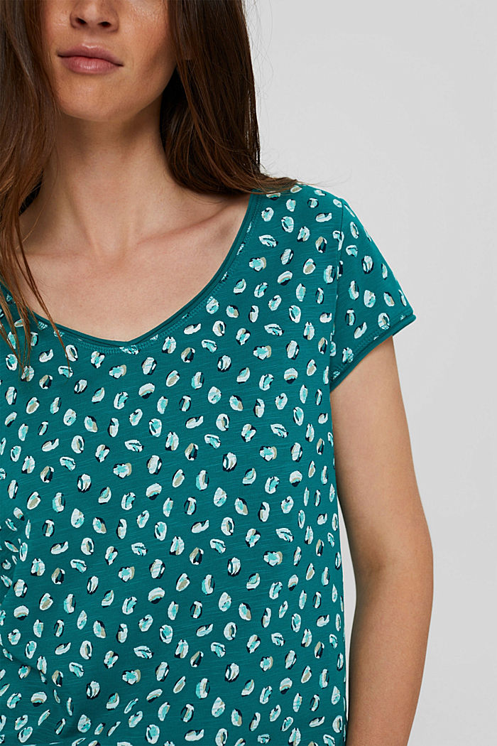 T-shirt con stampa in cotone biologico, TEAL GREEN, detail image number 2