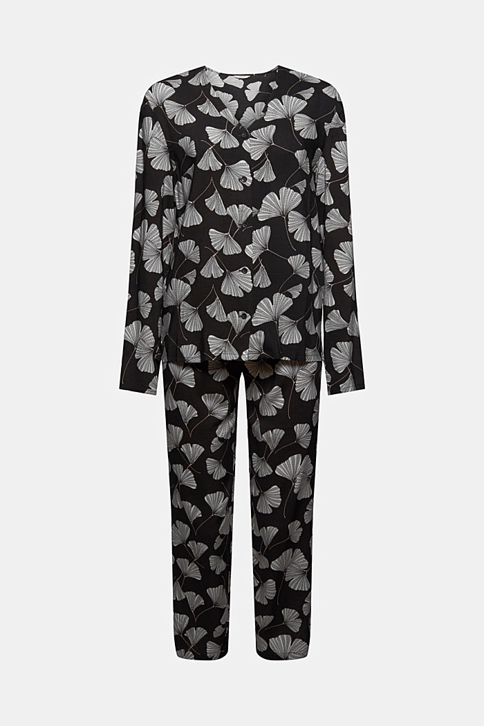 Neidonhiuspuukuvioitu pyjama, LENZING™ ECOVERO™, BLACK, detail image number 4
