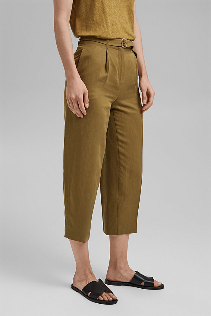 Linen blend: high-waisted culottes with belt