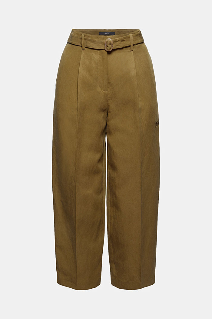 Linen blend: high-waisted culottes with belt