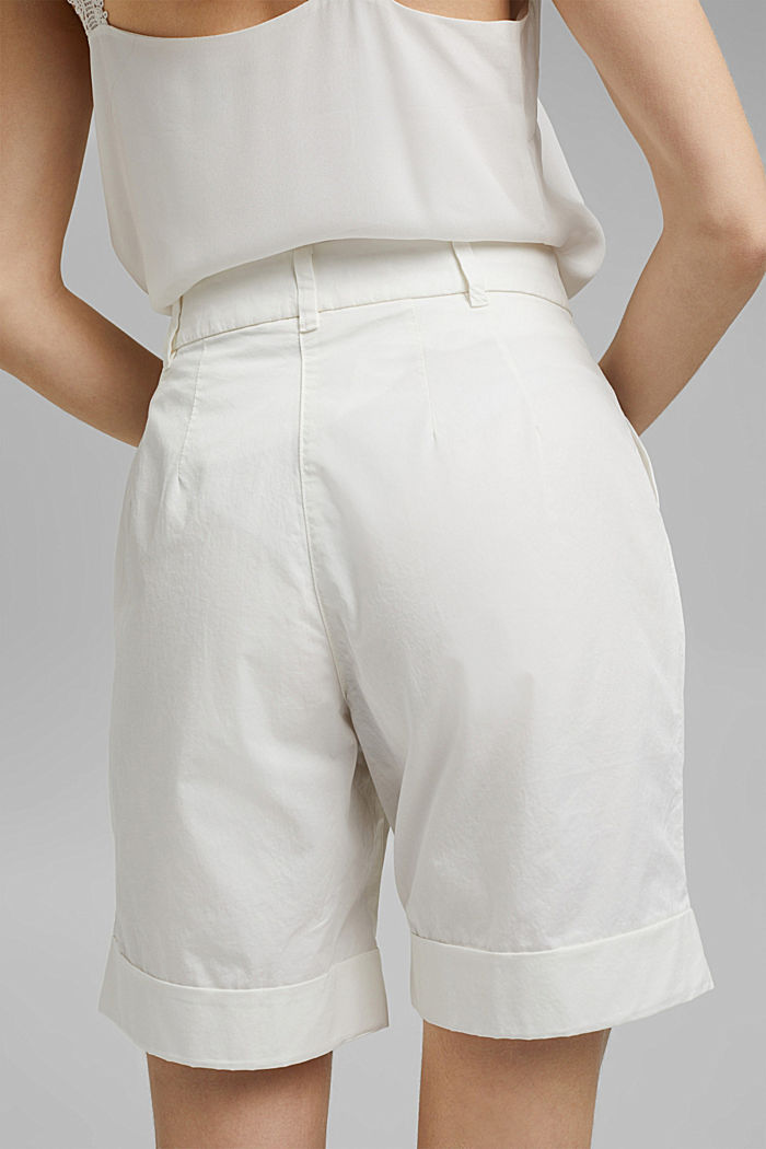 High-rise shorts with waist pleats, cotton, OFF WHITE, detail image number 2