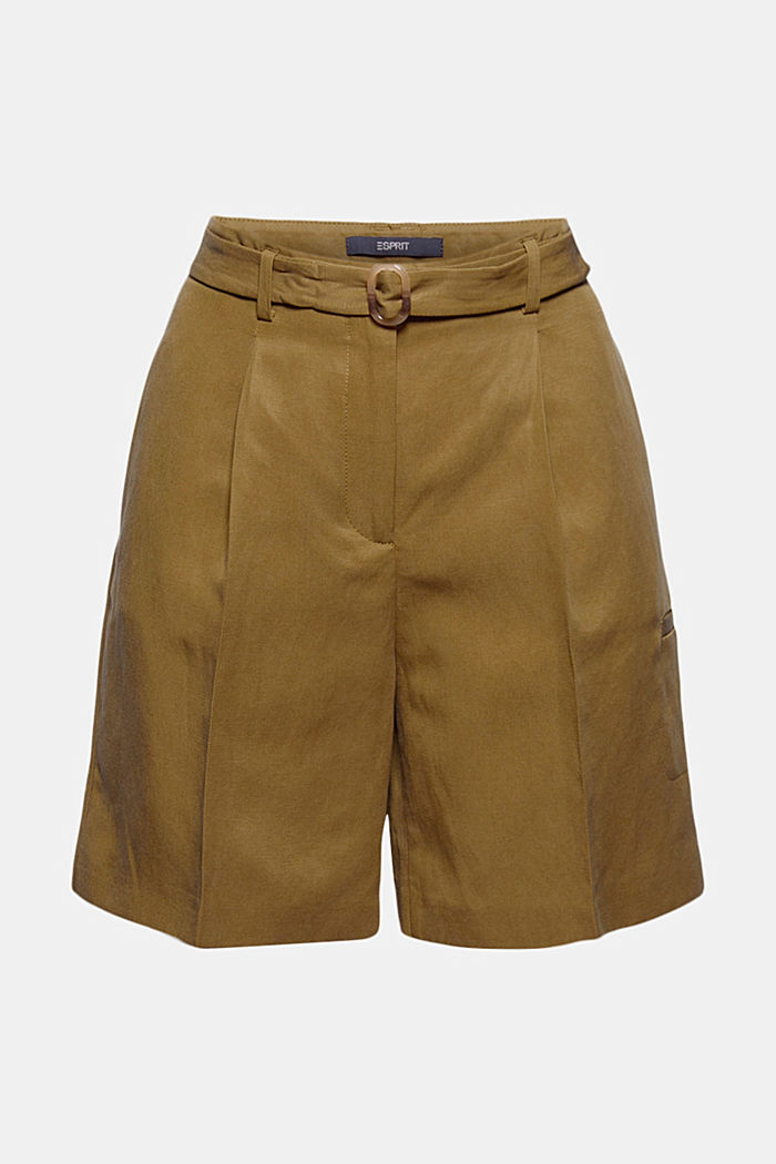 Con lino: pantaloncini a vita alta con cintura, OLIVE, detail image number 5