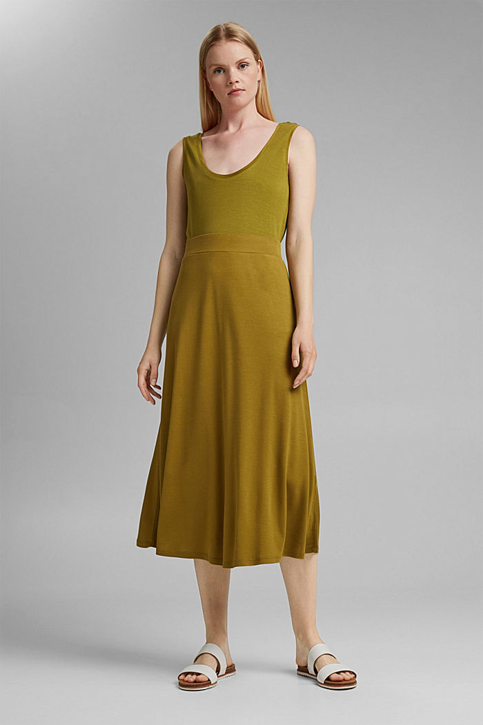 In TENCEL™: gonna midi in jersey, OLIVE, detail image number 1