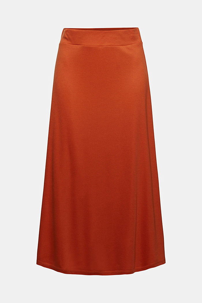 Made of TENCEL™: jersey midi skirt, TERRACOTTA, overview