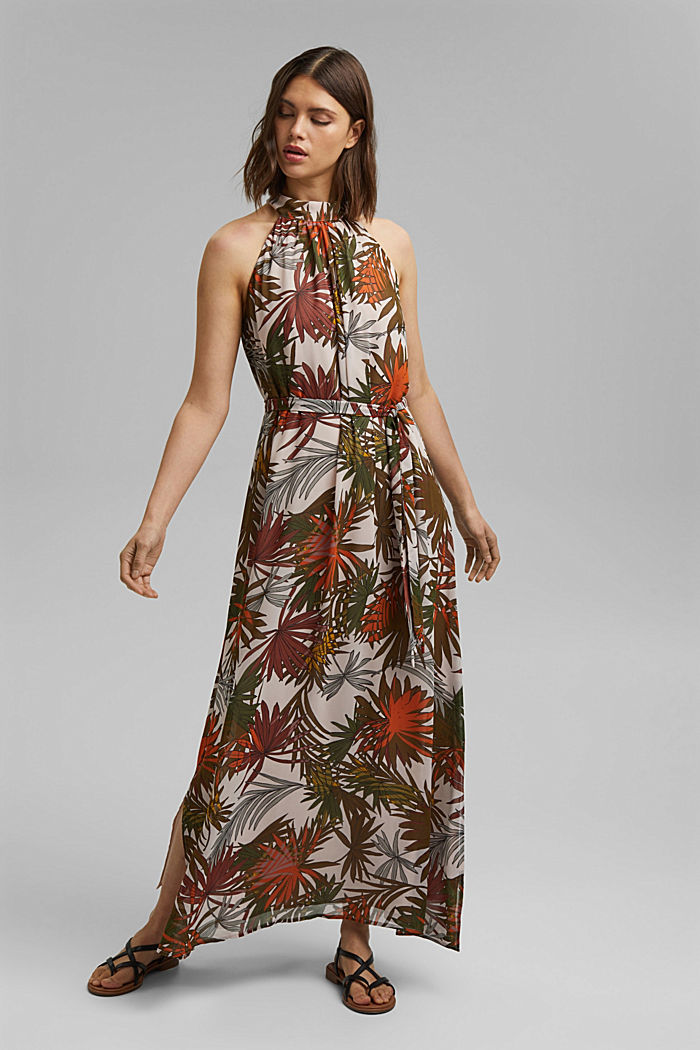 Maxi-jurk met haltermodel en botanische print, LIGHT PINK, detail image number 0