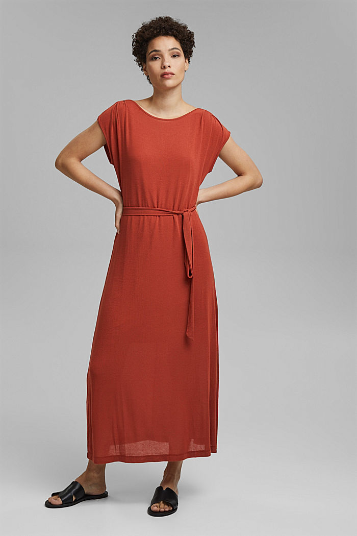 Jersey maxi-jurk van LENZING™ ECOVERO™, TERRACOTTA, detail image number 0