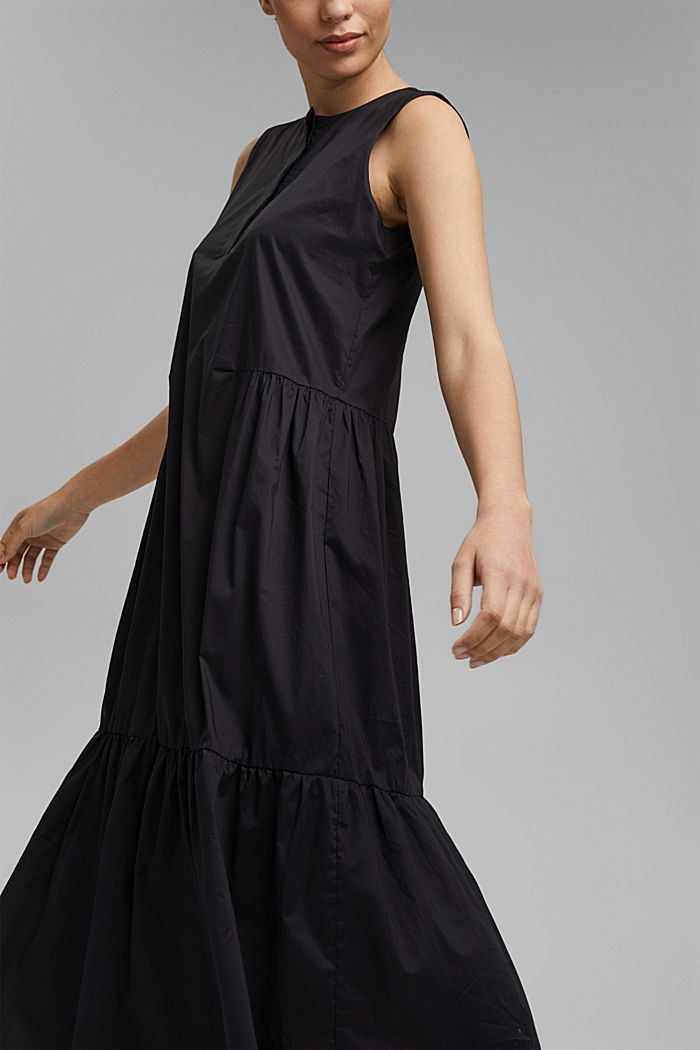 Bawełniana sukienka midi bez rękawów z falbanami, BLACK, detail image number 5