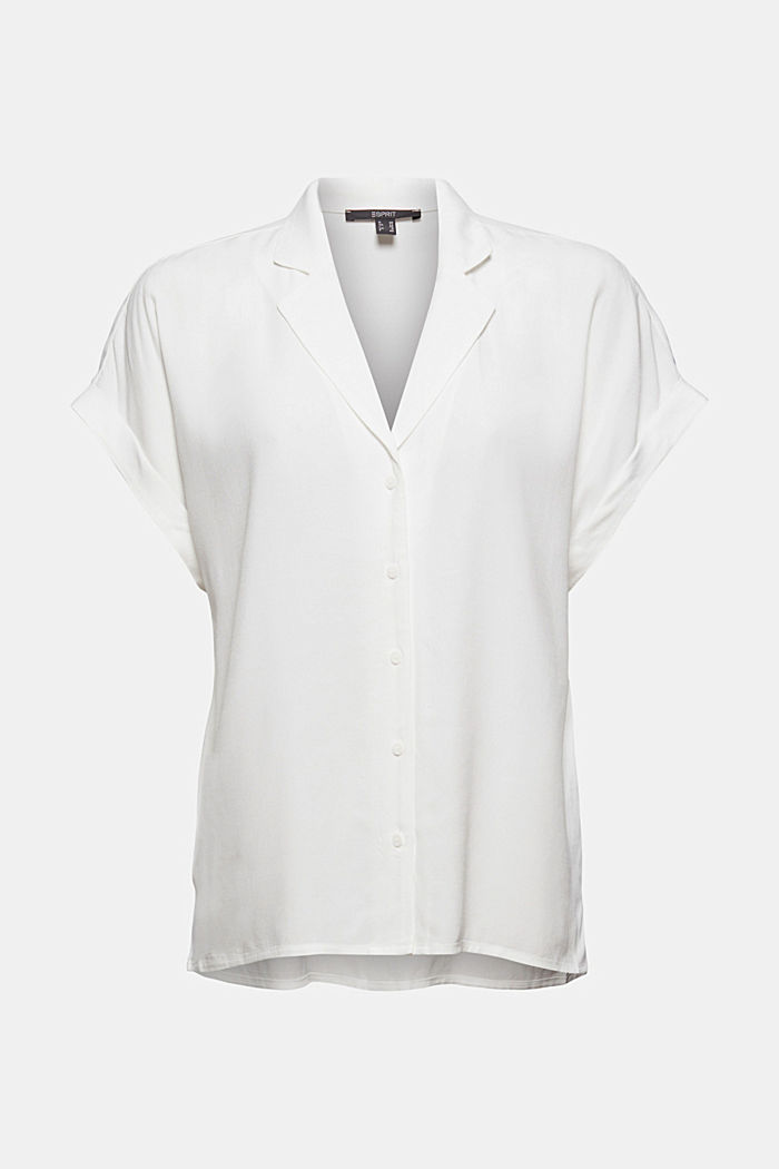 Top blusato con colletto da pigiama, LENZING™ ECOVERO™, OFF WHITE, overview