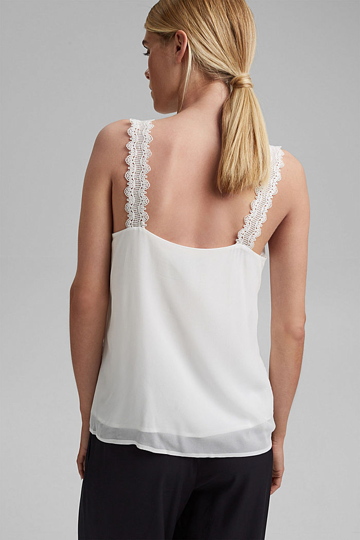 Top blusato con spalline in pizzo, OFF WHITE, detail image number 3