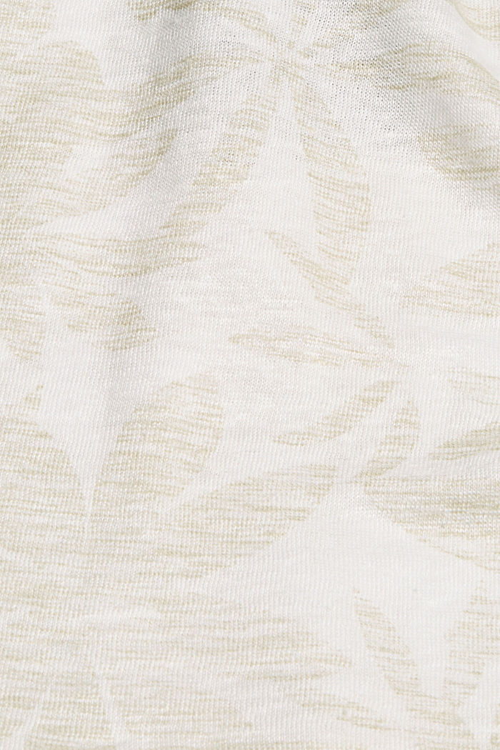 In 100% lino: t-shirt con stampa di foglie, OFF WHITE, detail image number 4