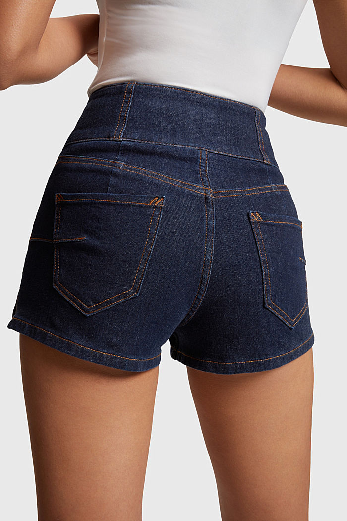 BODY CONTOUR 4-Way Stretch High Rise Denim Shorts, BLUE DARK WASHED, detail-asia image number 3