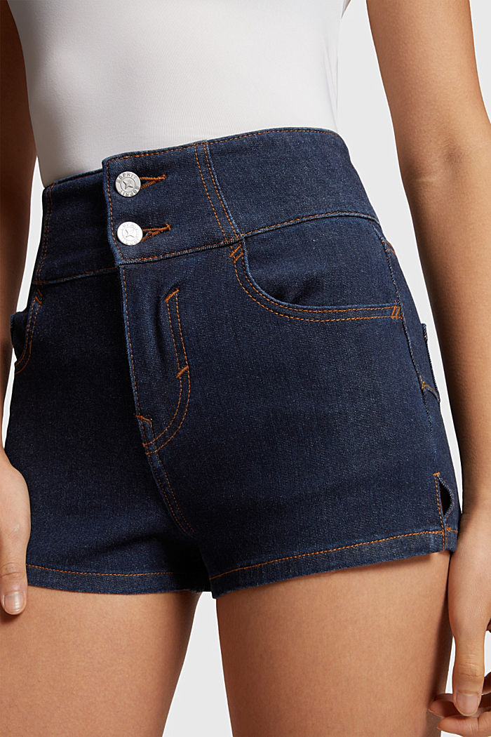 BODY CONTOUR 4-Way Stretch High Rise Denim Shorts, BLUE DARK WASHED, detail-asia image number 2