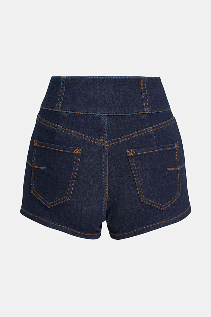 BODY CONTOUR 4-Way Stretch High Rise Denim Shorts, BLUE DARK WASHED, detail-asia image number 6