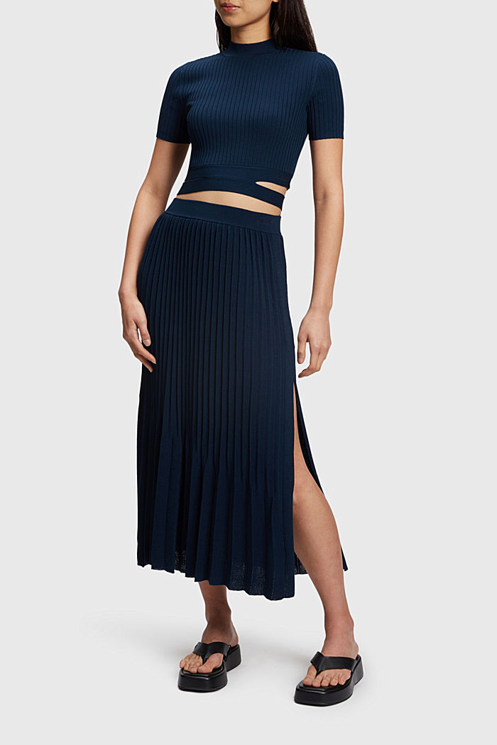 Pretty Pleats Midi Skirt, NAVY, detail image number 6