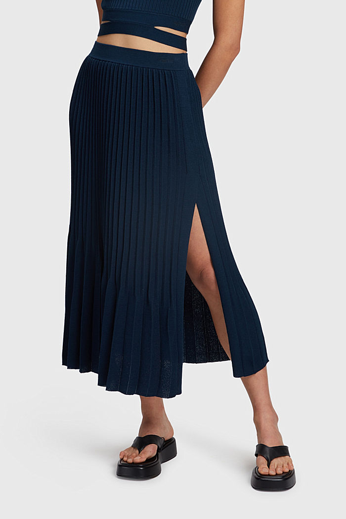Pleated midi skirt, NAVY, detail-asia image number 0