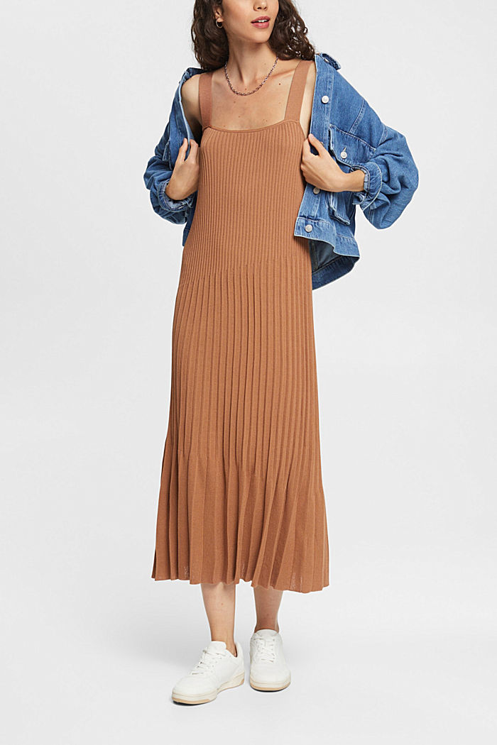 Pleated strap dress, BROWN, detail-asia image number 1