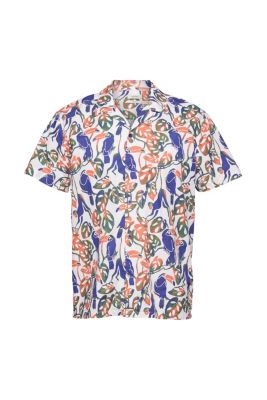 ESPRIT Chemise à manches courtes et imprimé tropical, 100 % coton