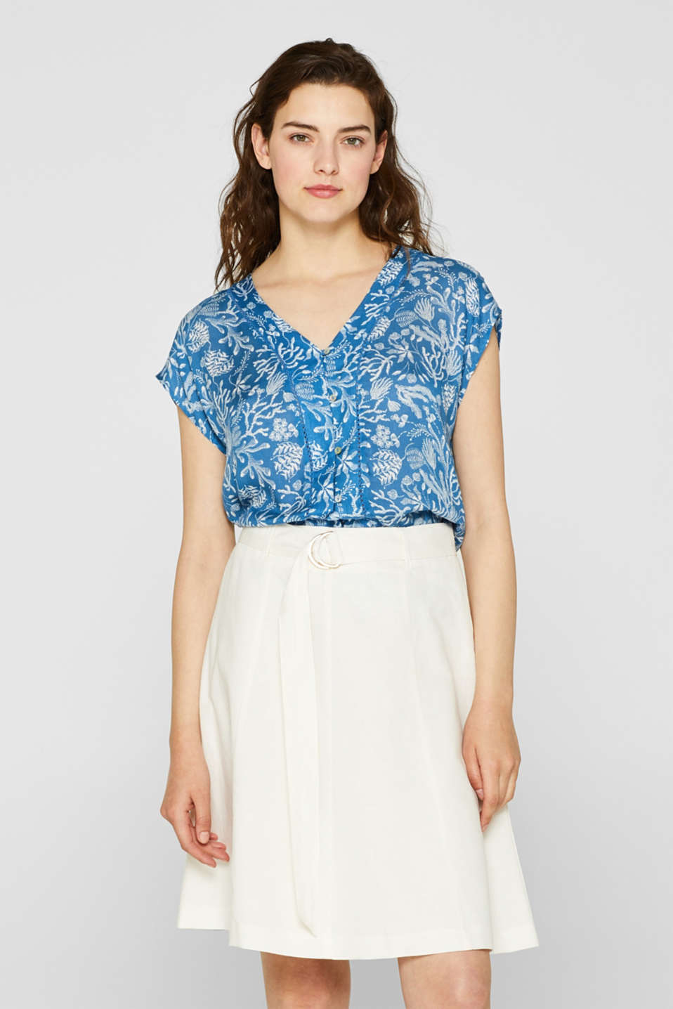 Esprit - Crêpe blouse with a print and openwork pattern at our Online Shop