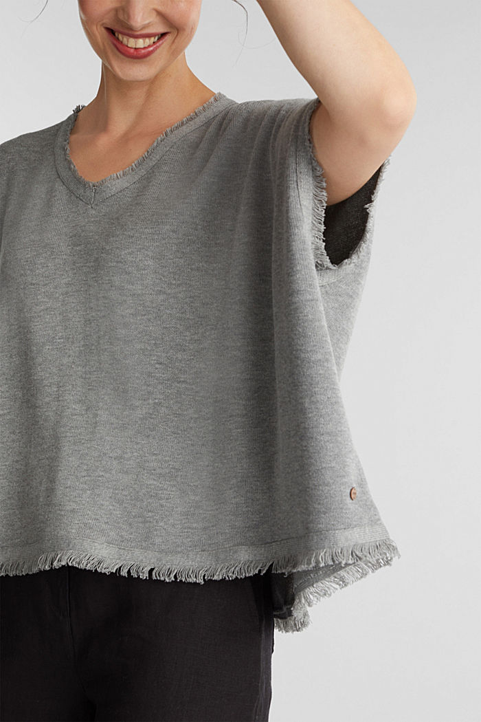 With wool: knit poncho, GREY, detail image number 3