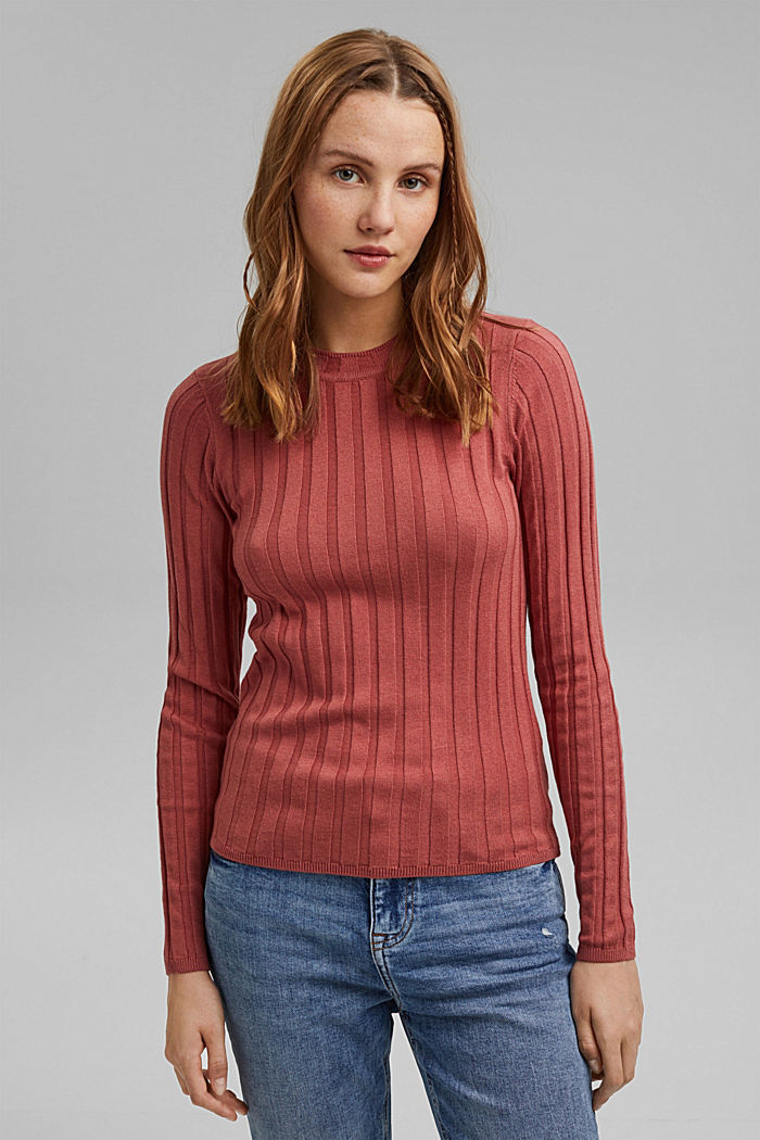 Rib knit jumper in blended organic cotton, CORAL, detail image number 0