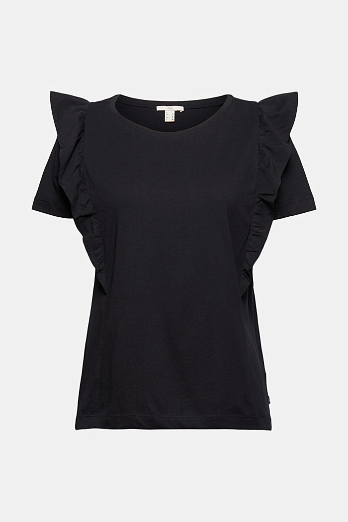 T-Shirt mit Volants, 100% Bio-Baumwolle, BLACK, detail image number 5