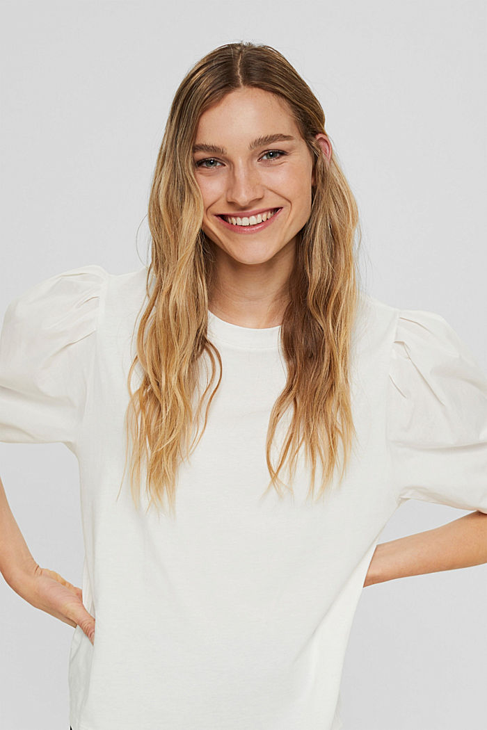 T-shirt with puff sleeves, organic cotton, OFF WHITE, overview