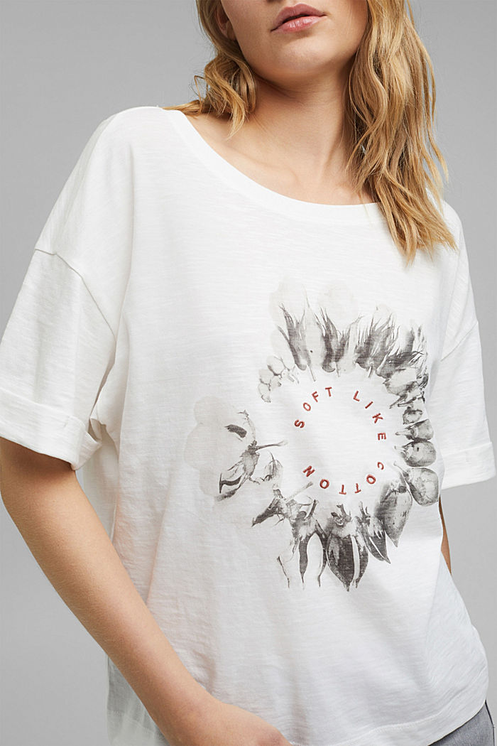 T-shirt con ricamo, cotone biologico, OFF WHITE, detail image number 2