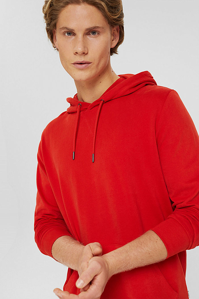 Hooded sweatshirt in sustainable cotton, RED ORANGE, overview