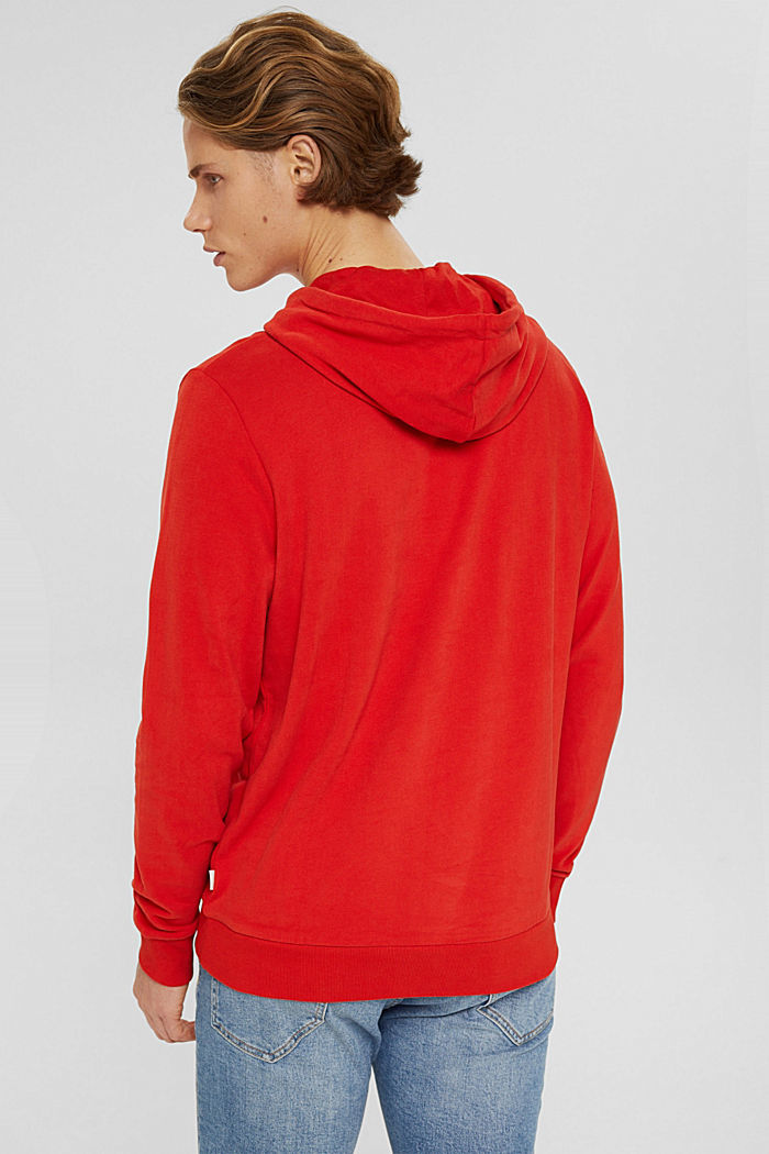 Sudadera con capucha de felpa en algodón sostenible, RED ORANGE, detail image number 3