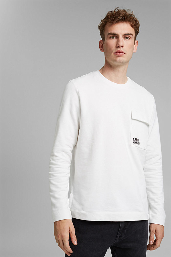 Sweat-shirt à poche et imprimé, 100 % coton, OFF WHITE, overview