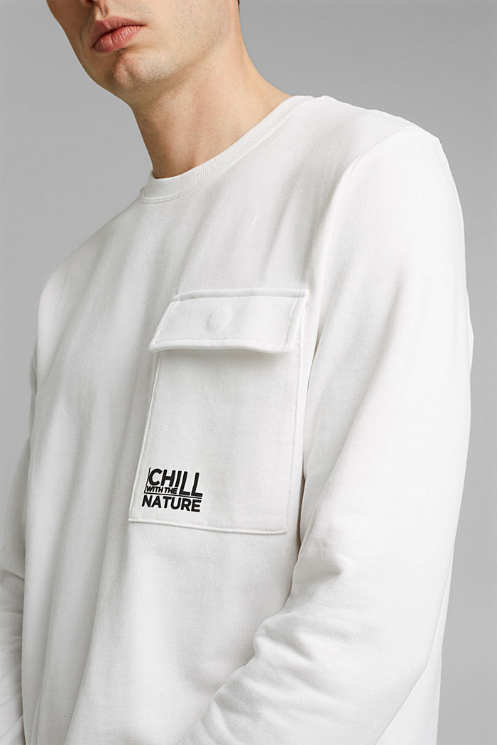 Sweat-shirt à poche et imprimé, 100 % coton, OFF WHITE, detail image number 2