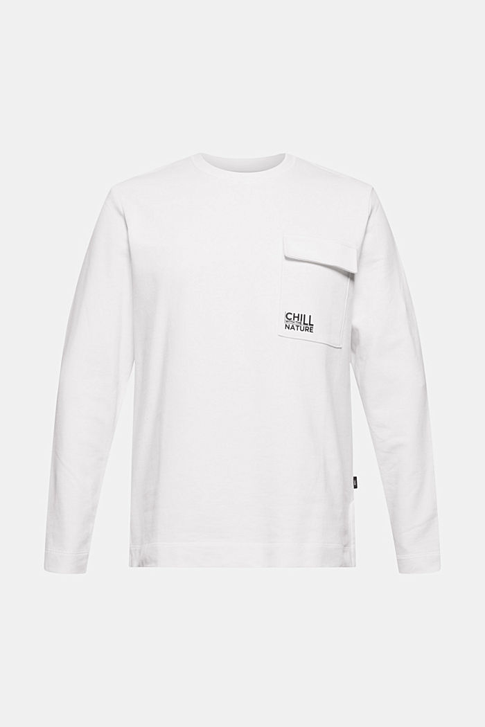 Sweat-shirt à poche et imprimé, 100 % coton, OFF WHITE, detail image number 7