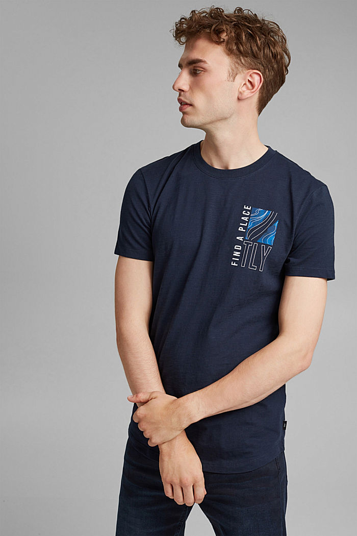 T-shirt in jersey con stampa, 100% cotone biologico, NAVY, overview
