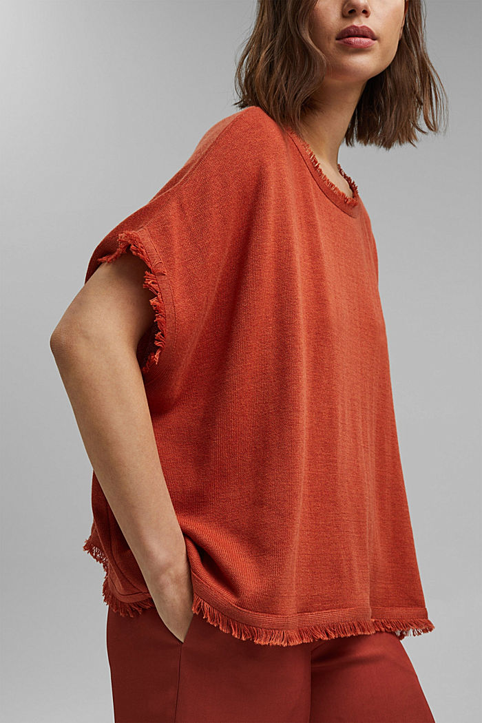 Wool blend: knit poncho with frayed edges