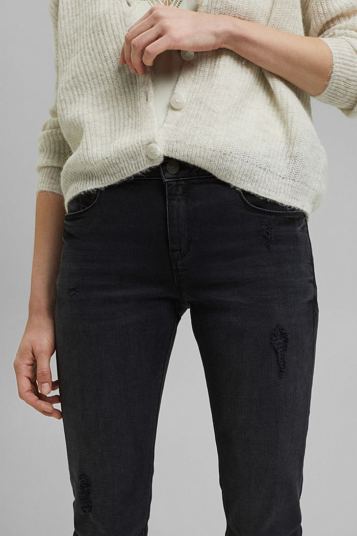 Used jeans met twee knopen, biologisch katoen, BLACK DARK WASHED, detail image number 2