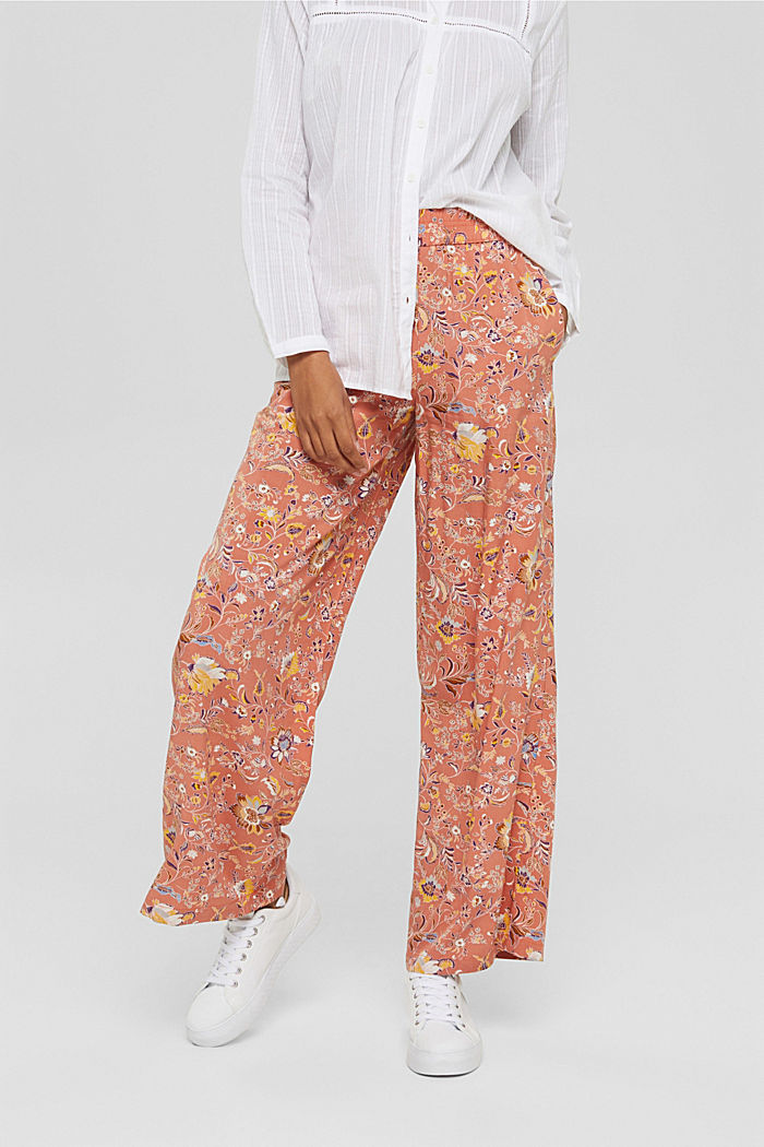 Printed trousers with a wide leg, LENZING™ ECOVERO™