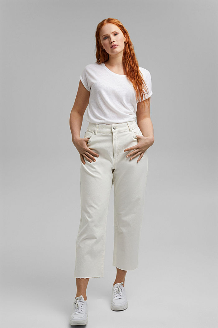 Kortare jeans med hög midja, ekobomull, OFF WHITE, overview