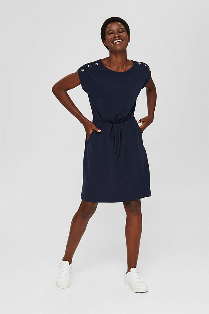 Dress with a matte sheen and decorative buttons, NAVY, detail image number 1