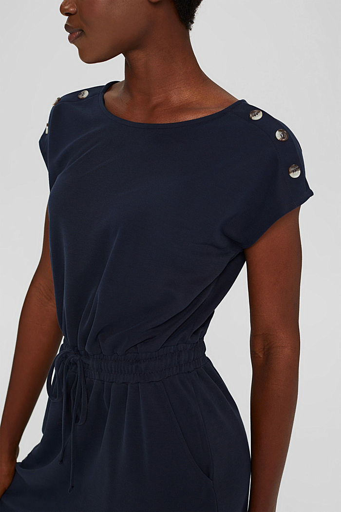 Dress with a matte sheen and decorative buttons, NAVY, detail image number 3