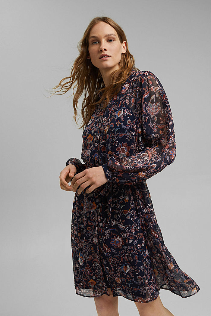Floral chiffon dress with batwing sleeves, NAVY, detail image number 0