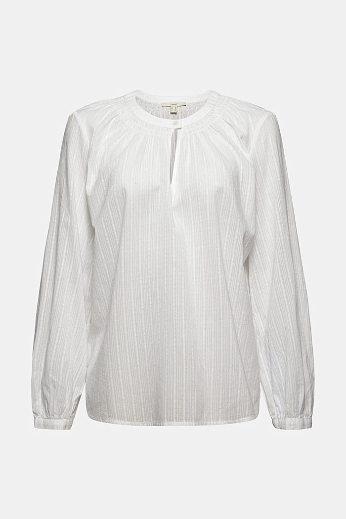 Blouse with woven texture made of 100% cotton, OFF WHITE, overview