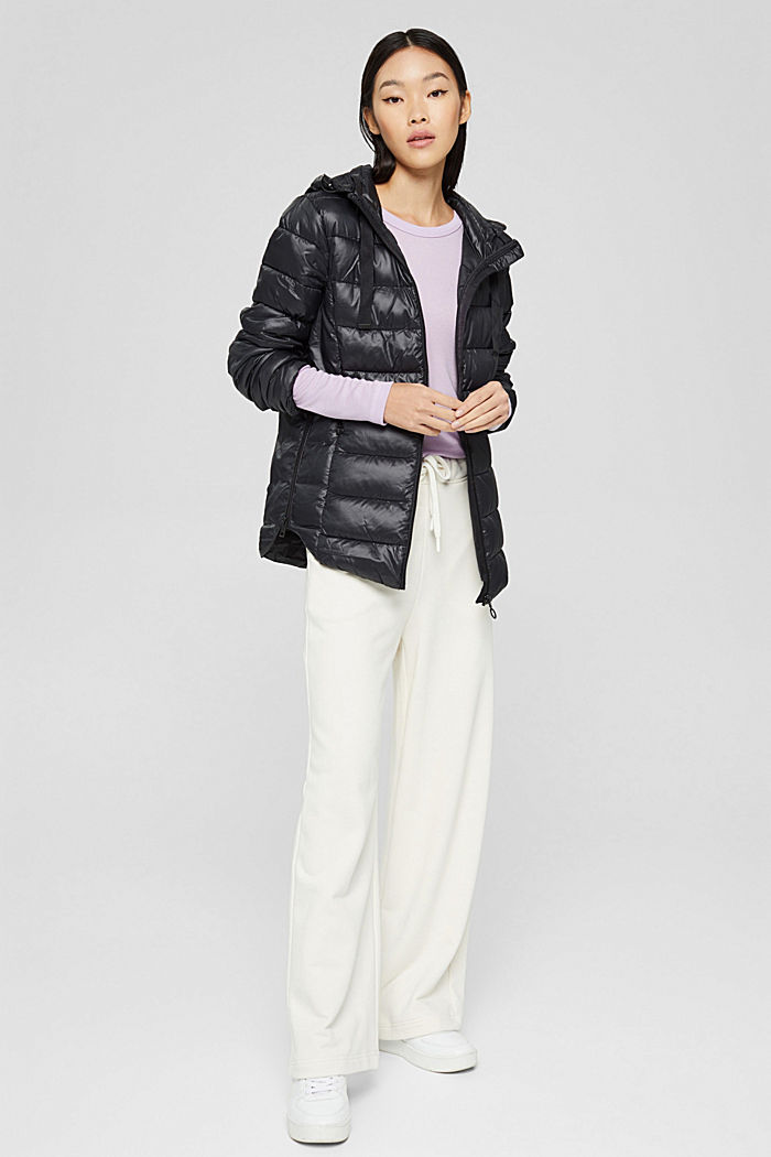 Recycled: lightweight quilted jacket with a hood, BLACK, overview