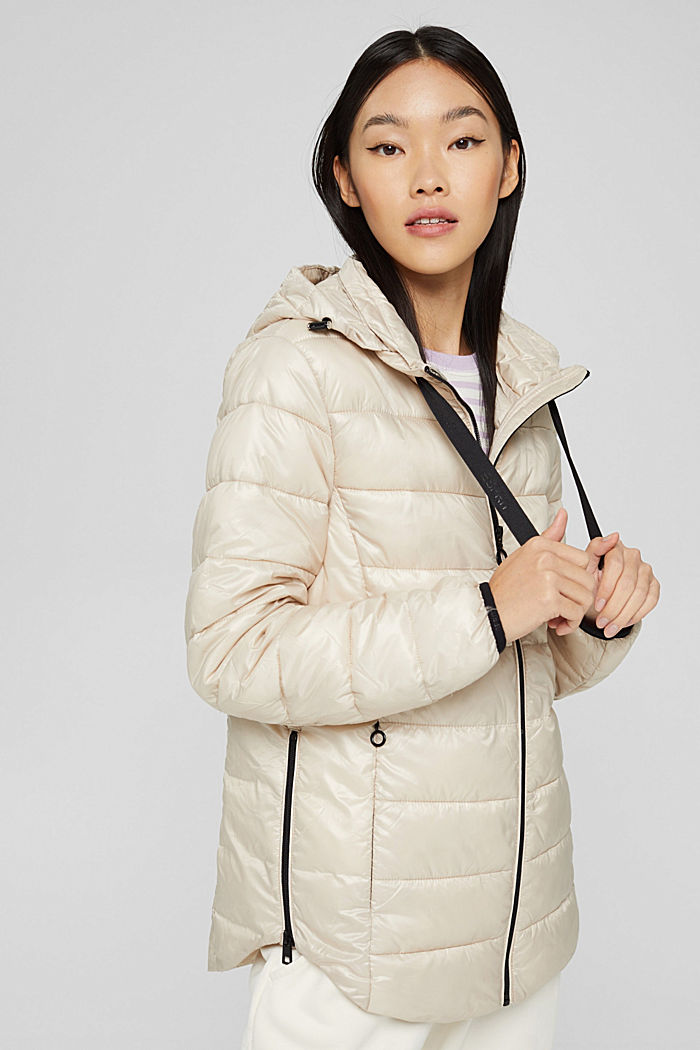 Recycled: lightweight quilted jacket with a hood, CREAM BEIGE, detail image number 0