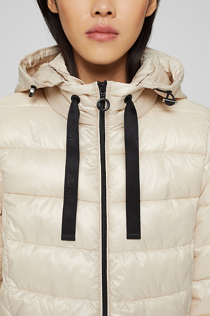 Recycled: lightweight quilted jacket with a hood, CREAM BEIGE, detail image number 2