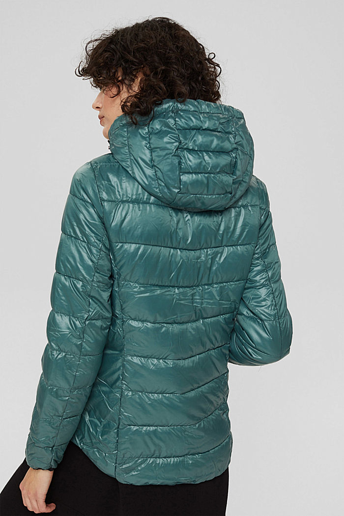 Materiale riciclato: giacca trapuntata leggera con cappuccio, TEAL BLUE, detail image number 3
