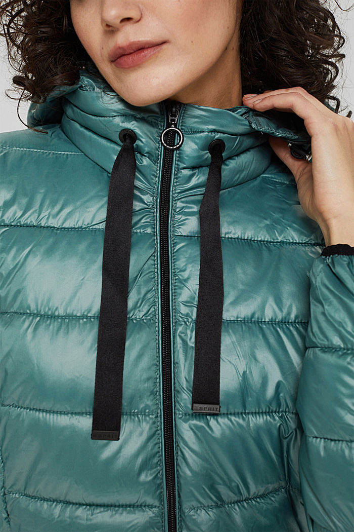 Materiale riciclato: giacca trapuntata leggera con cappuccio, TEAL BLUE, detail image number 2