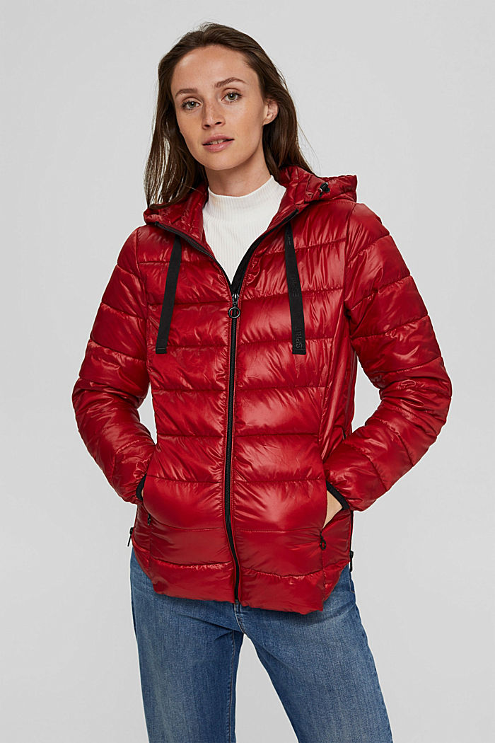 Materiale riciclato: giacca trapuntata leggera con cappuccio, DARK RED, detail image number 0