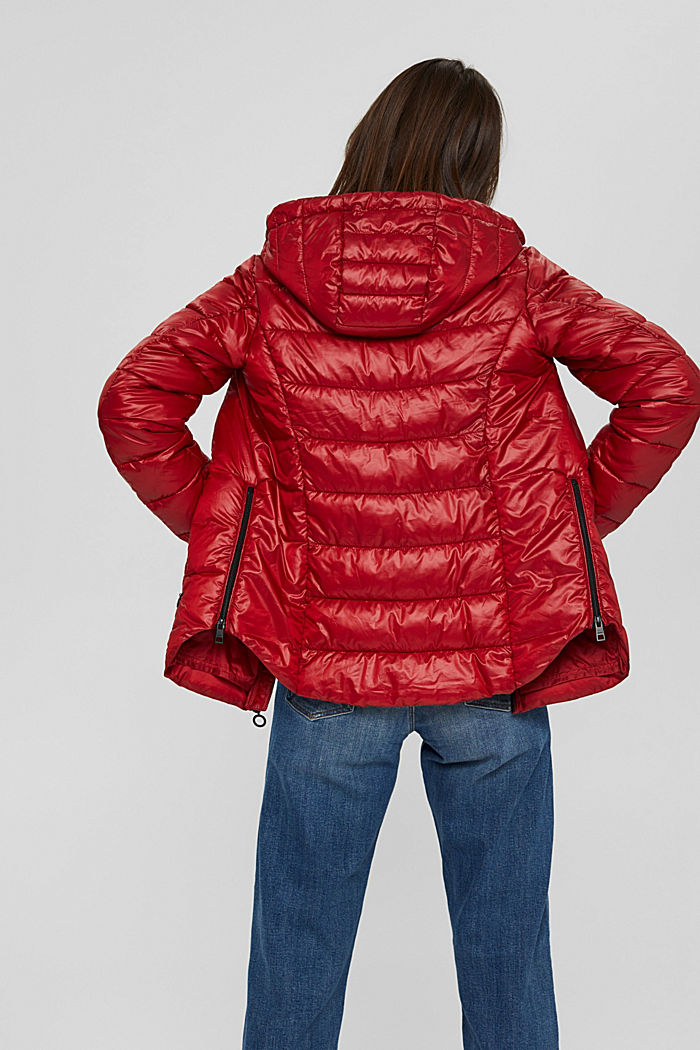 Materiale riciclato: giacca trapuntata leggera con cappuccio, DARK RED, detail image number 3