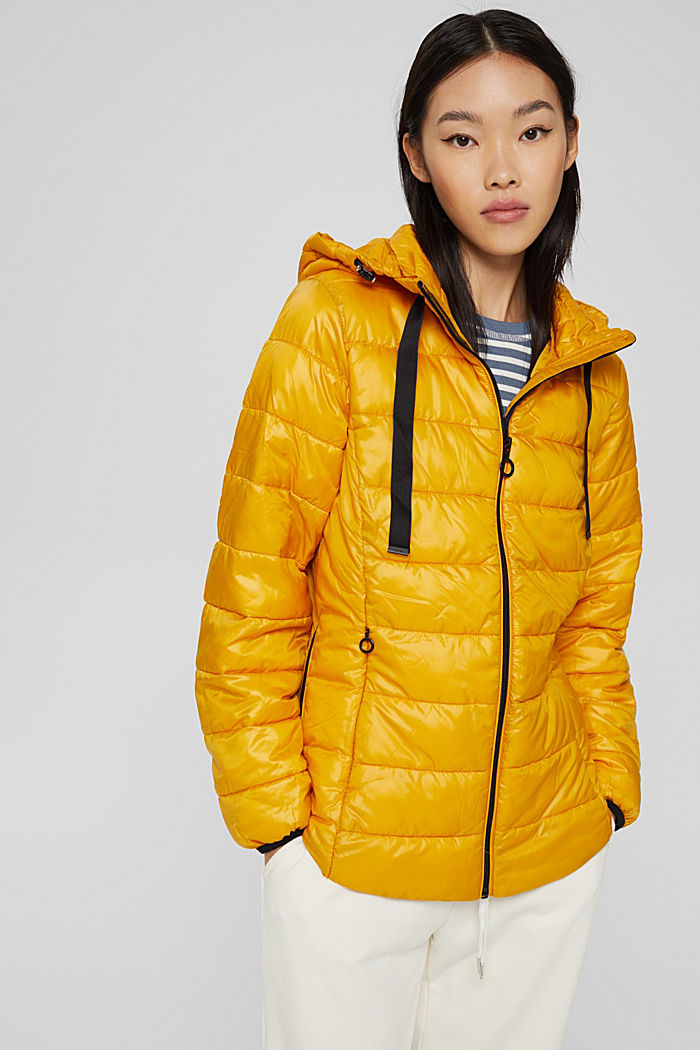 Recycled: lightweight quilted jacket with a hood, HONEY YELLOW, detail image number 0
